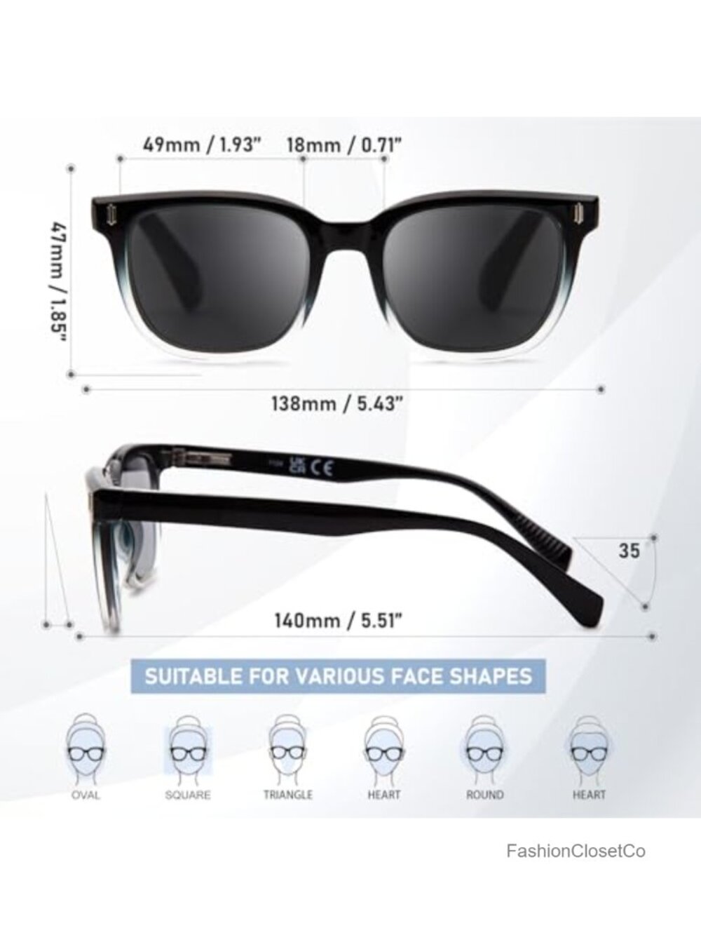 Oversized Square Reading Sunglasses Blue Light Blocking UV400 - Picture 4 of 6